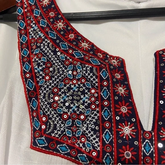 Dress Barn Westport White Sleeveless Dress Embroidered Flowy Boho - Picture 5 of 13